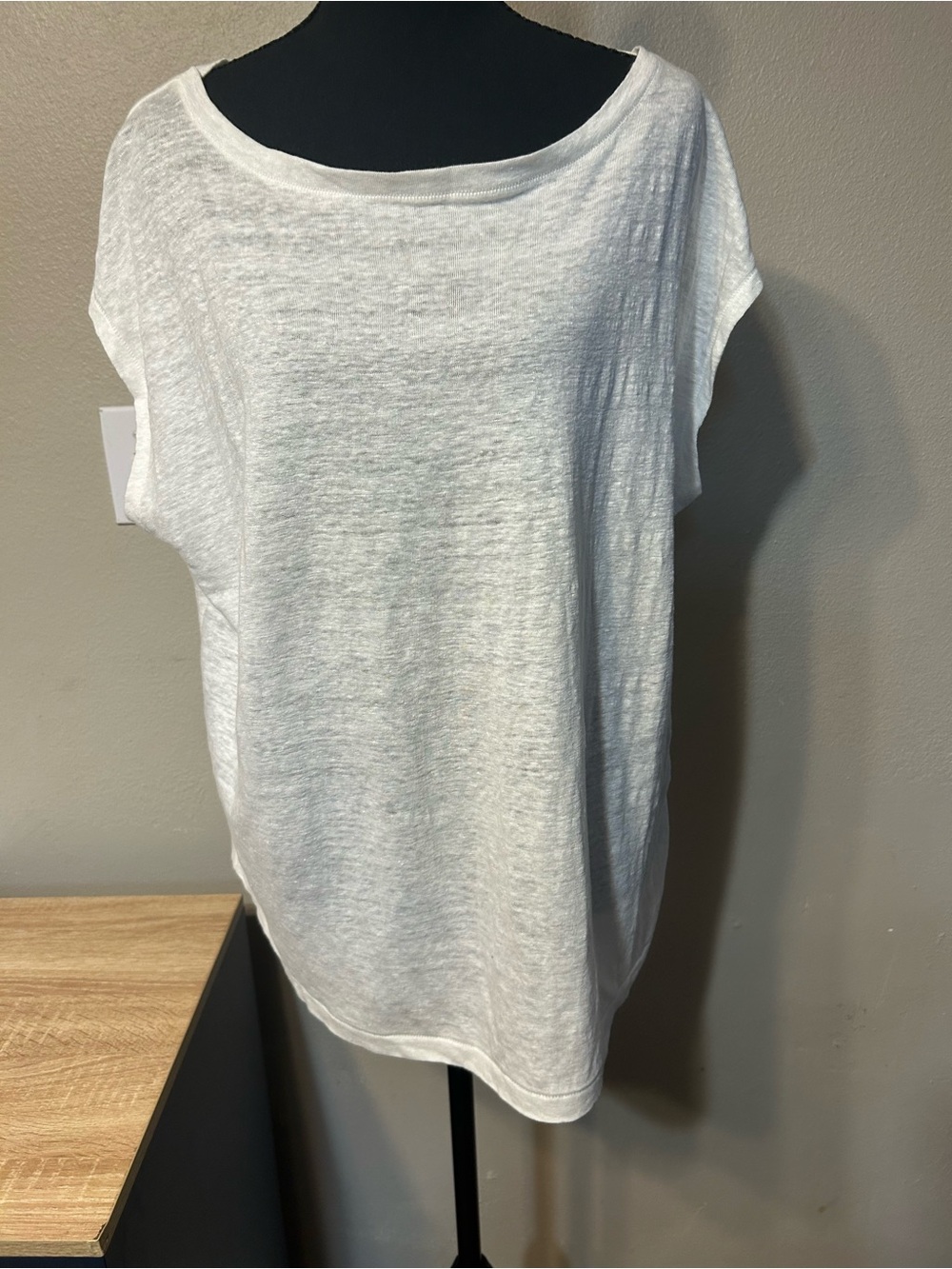 Eileen Fisher XS White 100% Organic Linen Boxy Top Boat Neck S18IZO Relaxed
